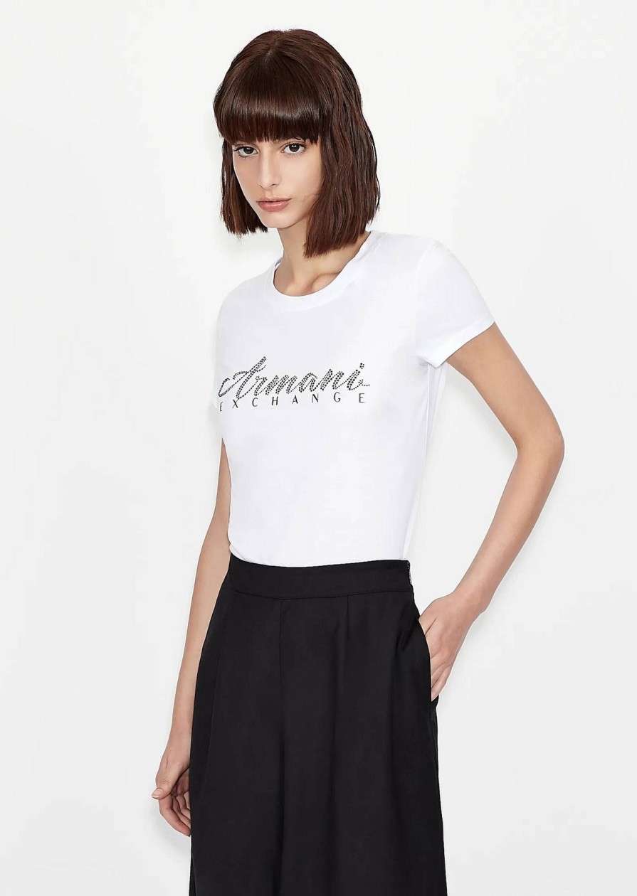 Donna ARMANI EXCHANGE T-Shirts | T-Shirt Con Lettering Logo E Borchie