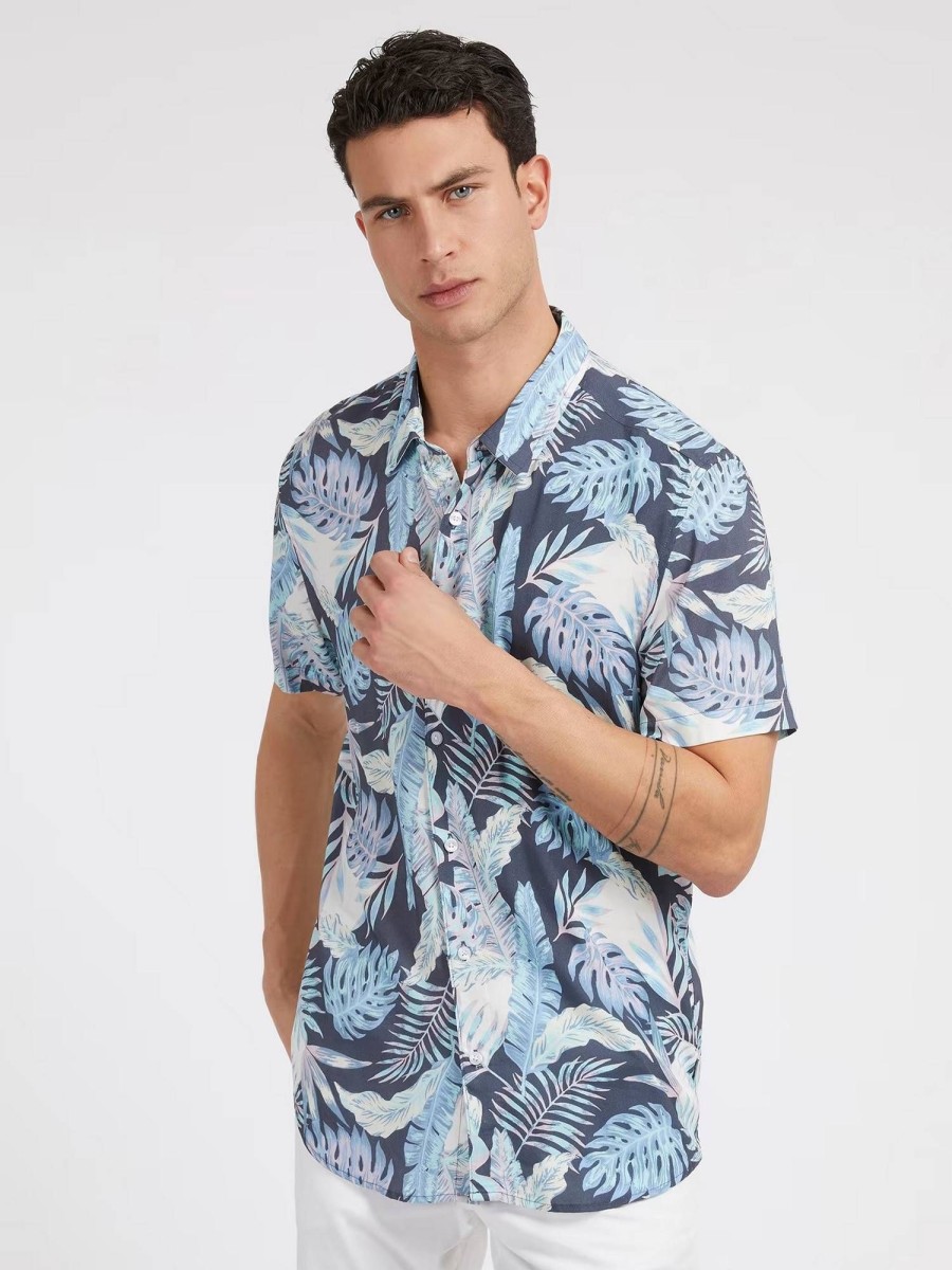 Uomo GUESS Camicie | Eco Rayon Indigo Shirt - Camicia Stampa