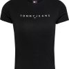 Donna TOMMY HILFIGER T-Shirts | Slim Linear Tee Ss Ext - T-Shirt Con Logo Ricamato