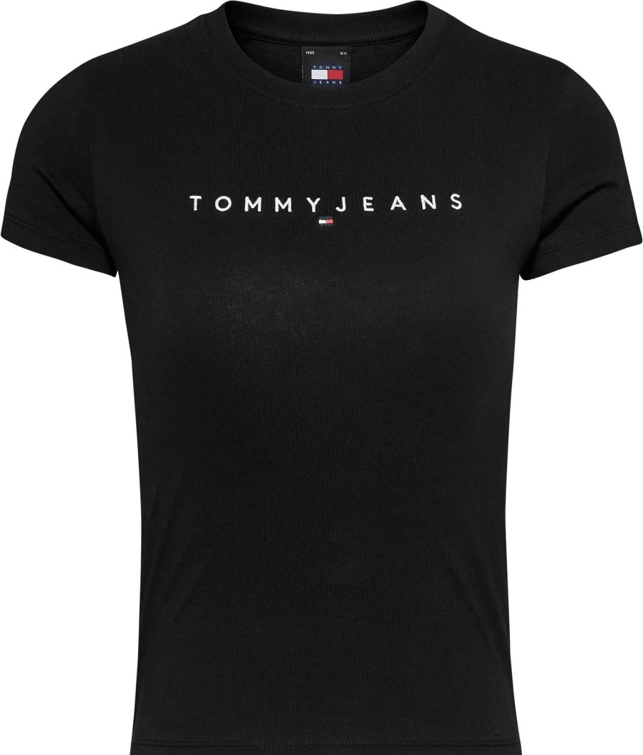 Donna TOMMY HILFIGER T-Shirts | Slim Linear Tee Ss Ext - T-Shirt Con Logo Ricamato