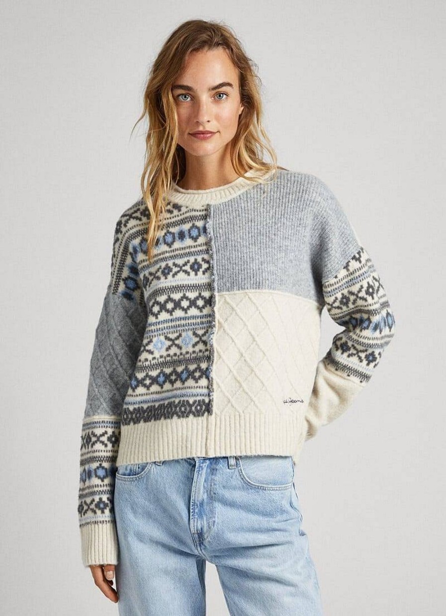 Donna PEPE JEANS Pullover E Cardigan | Maglia Erika - Pullover Jacquard Patchwork