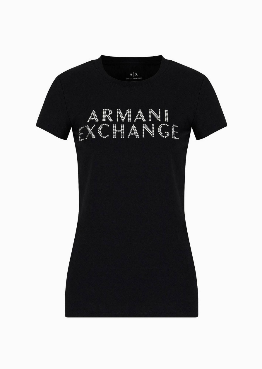 Donna ARMANI EXCHANGE T-Shirts | T-Shirt Con Logo In Borchie Sustainability Values