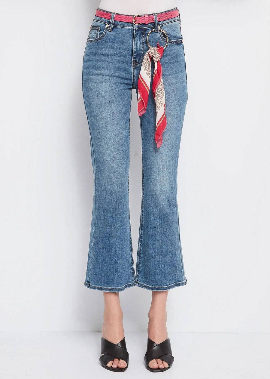 Donna GAUDI' Denim Jeans | Jeans Flare Cropped Con Cintura E Bandana