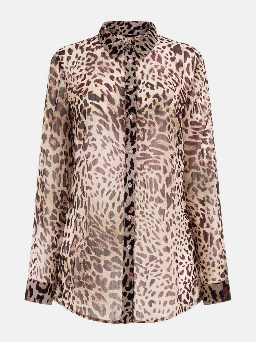 Donna GUESS Camicie | Clouis Shirt Ls - Blusa Con Stampa Animalier