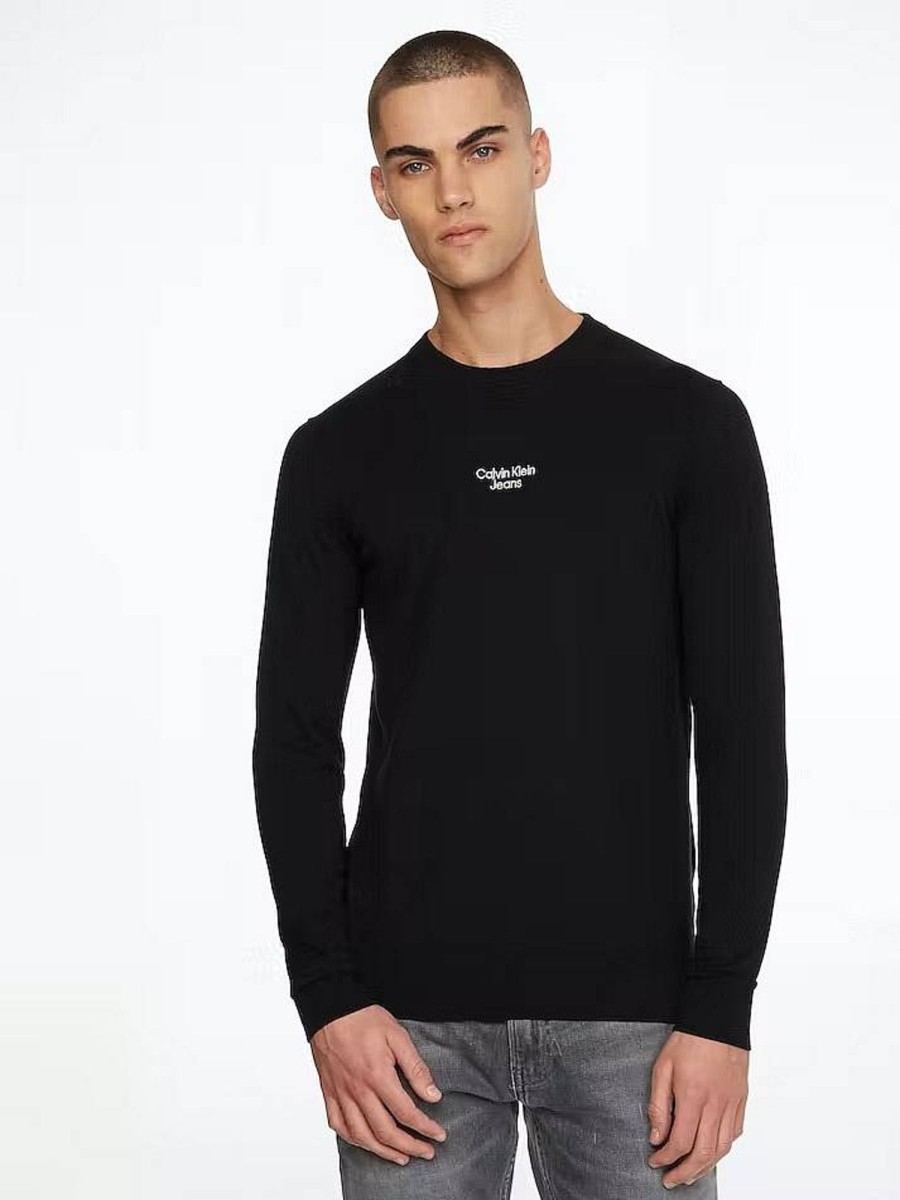 Uomo CALVIN KLEIN JEANS Maglieria | Stacked Logo Crew Neck Sweater - Maglione