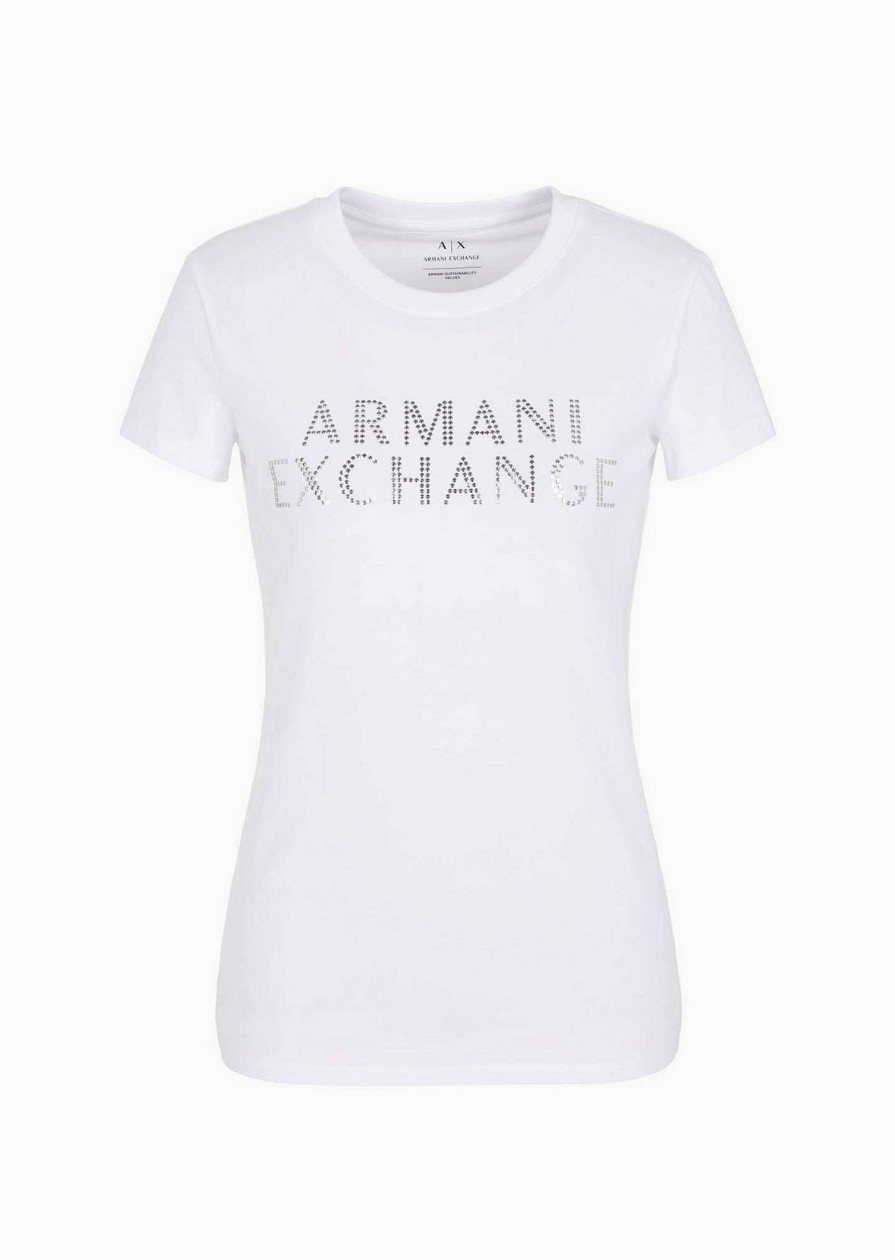 Donna ARMANI EXCHANGE T-Shirts | T-Shirt Con Logo In Borchie Sustainability Values