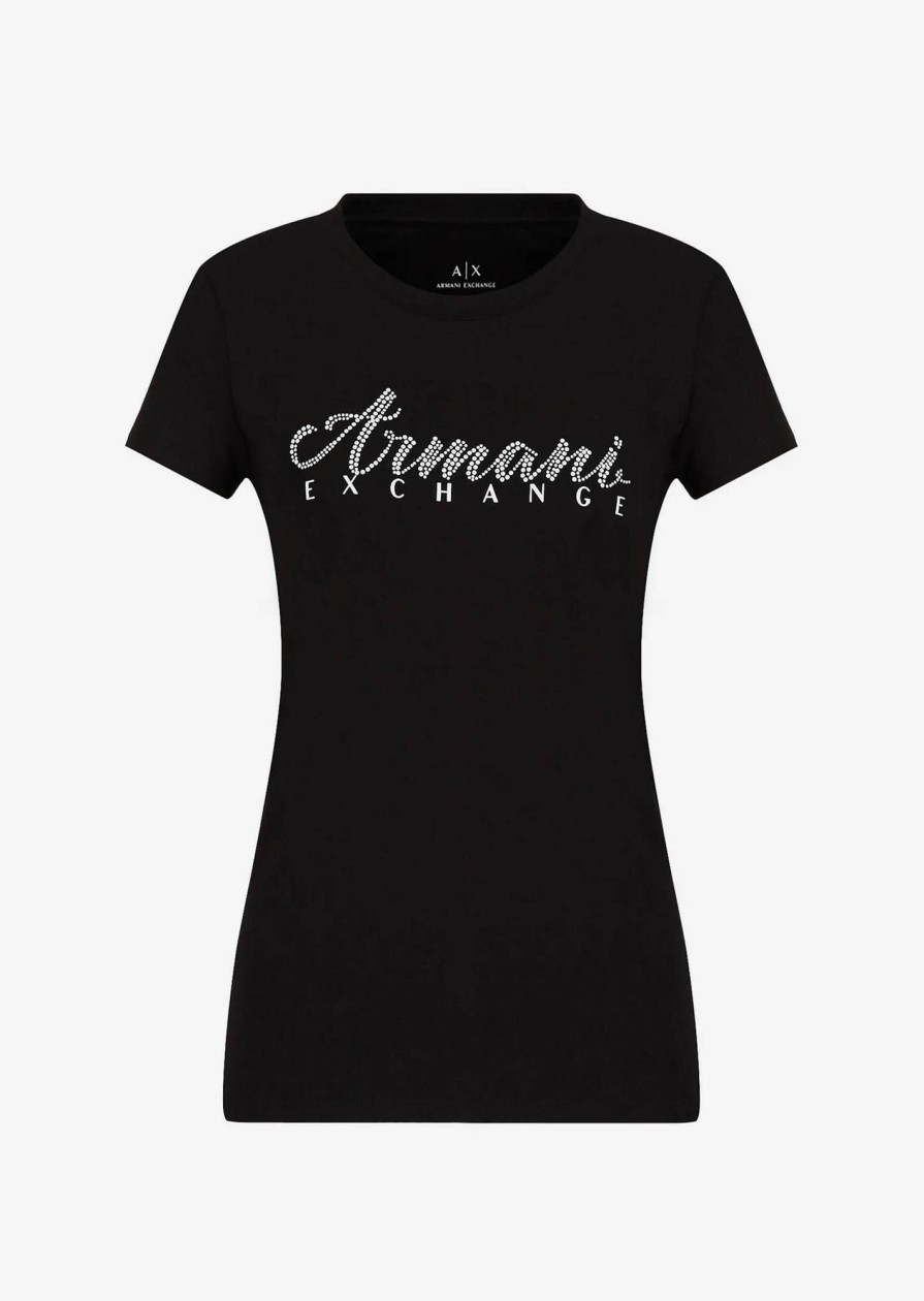 Donna ARMANI EXCHANGE T-Shirts | T-Shirt Con Lettering Logo E Borchie