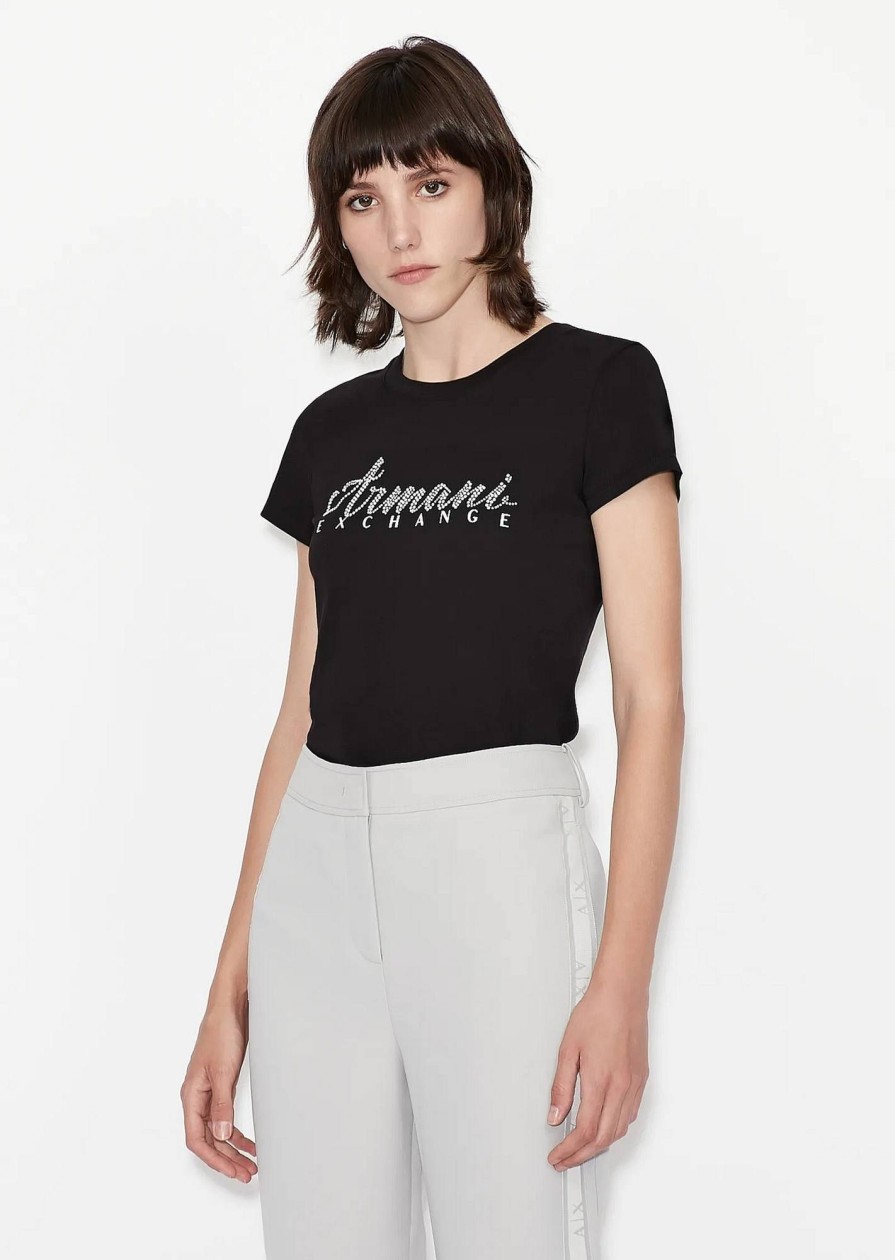 Donna ARMANI EXCHANGE T-Shirts | T-Shirt Con Lettering Logo E Borchie