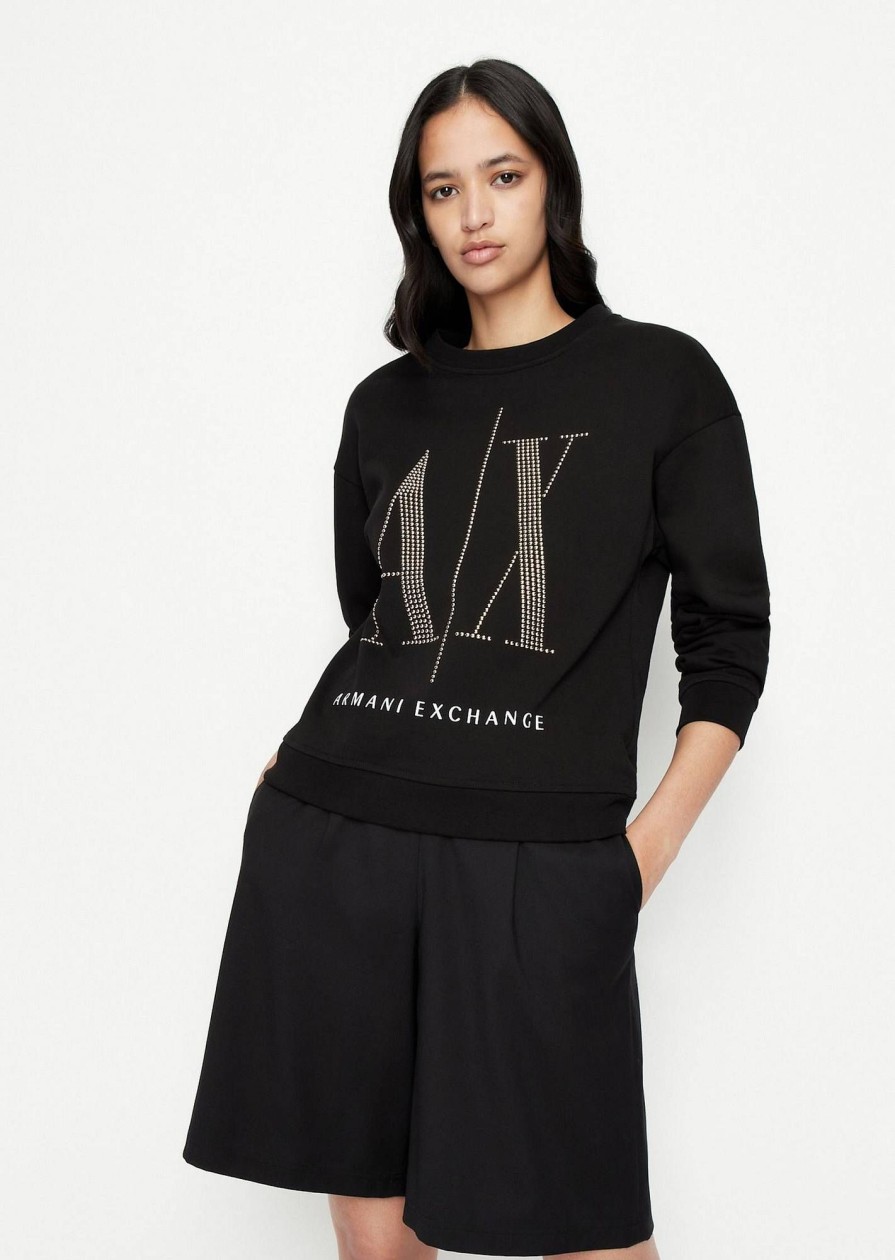 Donna ARMANI EXCHANGE Felpe | Felpa Con Logo In Borchie