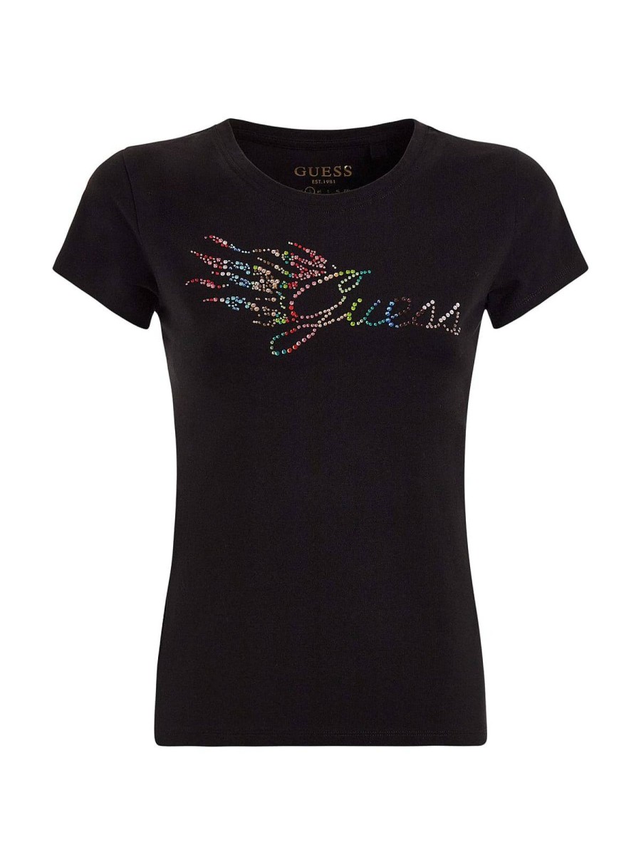 Donna GUESS T-Shirts | Tee Ss Flame Logo - T-Shirt Con Strass