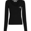 Donna CALVIN KLEIN JEANS T-Shirts | Rib V-Neck Monologo Long Sleeve - Maglia