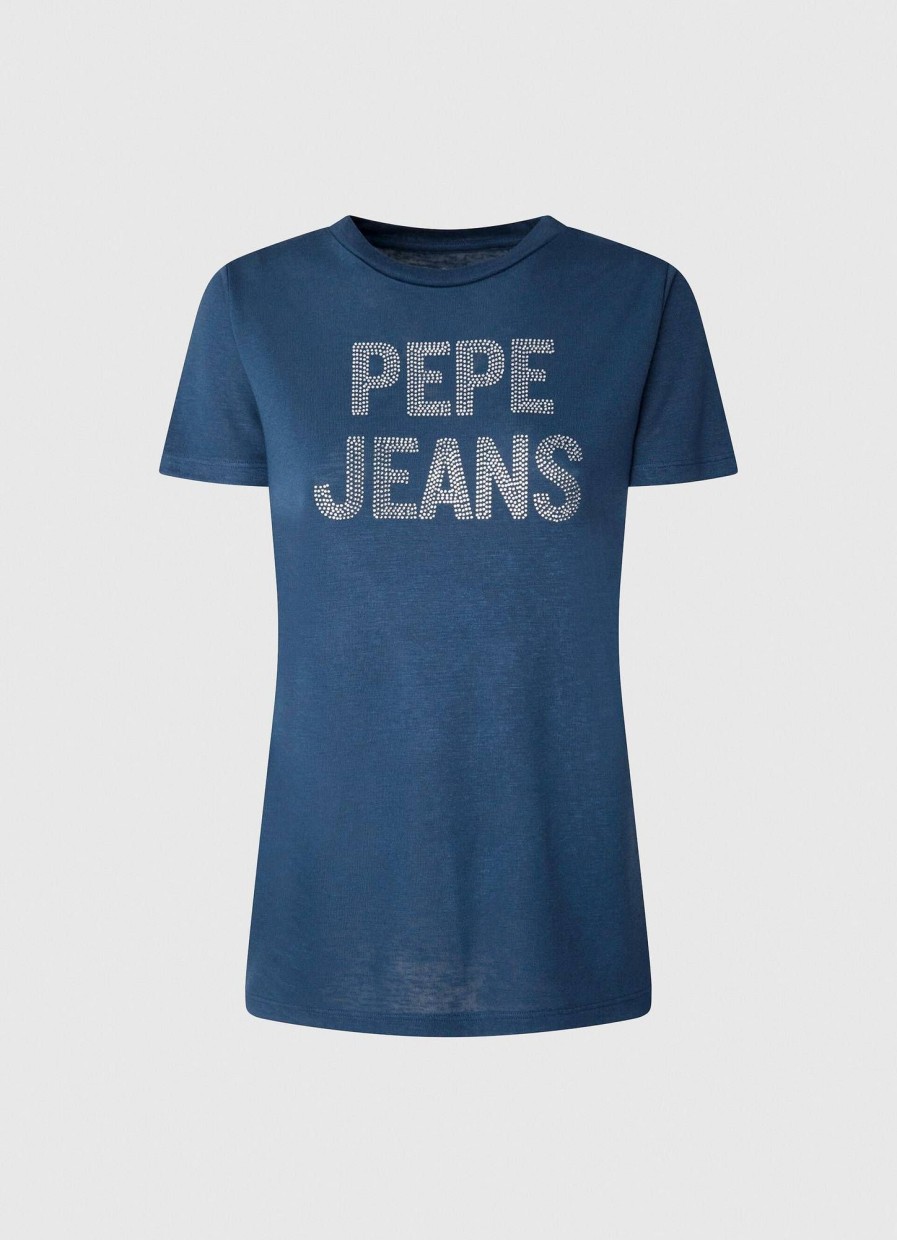 Donna PEPE JEANS T-Shirts | Niko Tee - T-Shirt Con Logo Strass