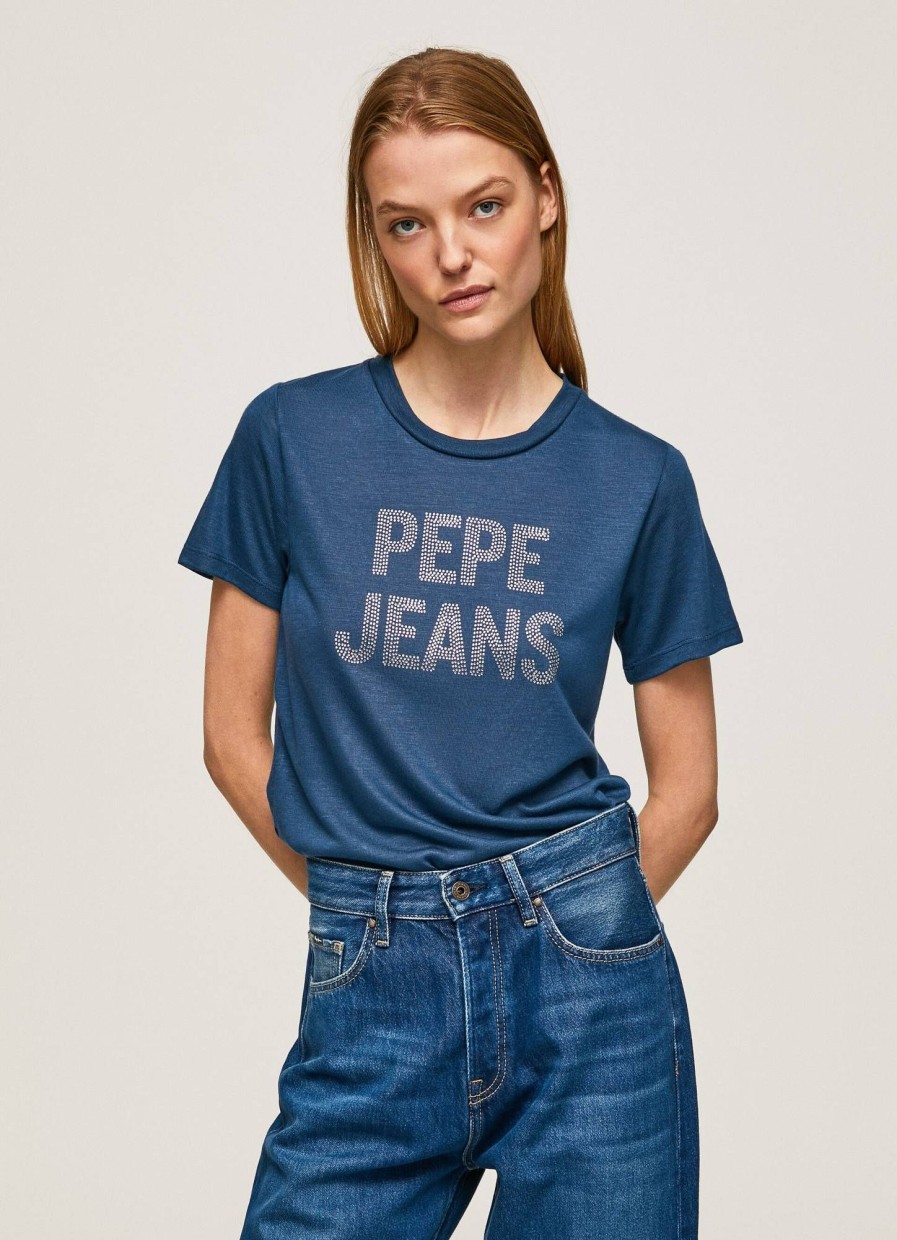 Donna PEPE JEANS T-Shirts | Niko Tee - T-Shirt Con Logo Strass