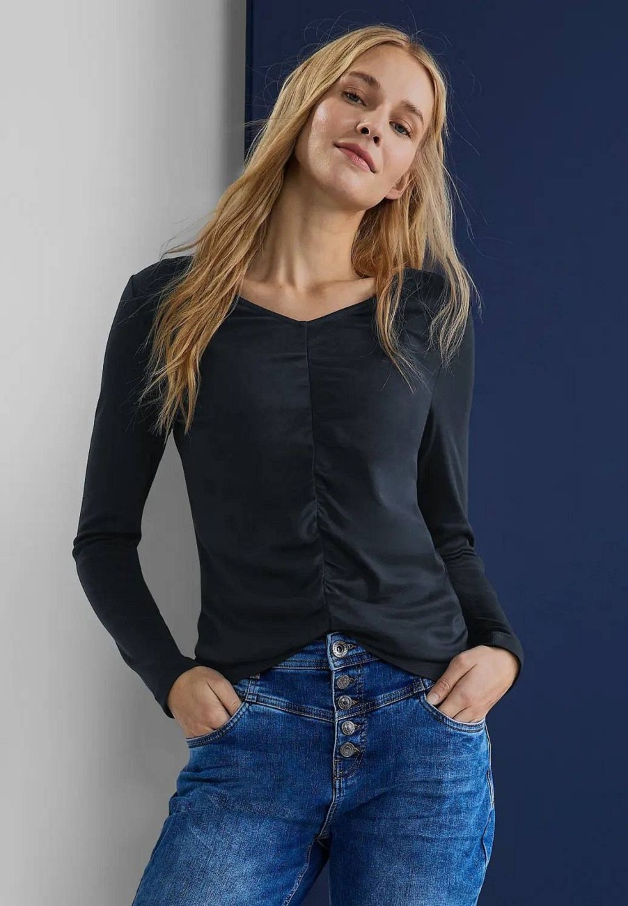 Donna STREET ONE Maglie E Top | V-Neck Basic Shirt - Maglia Arricciata