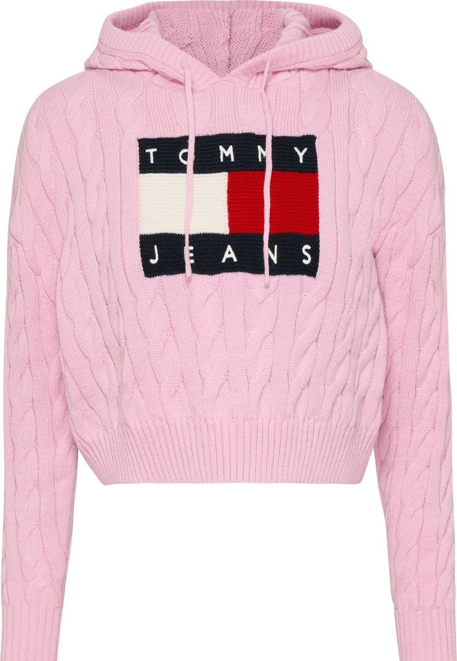 Donna TOMMY HILFIGER Pullover E Cardigan | Tjm Center Flag Cable Hoodie - Maglione Crop