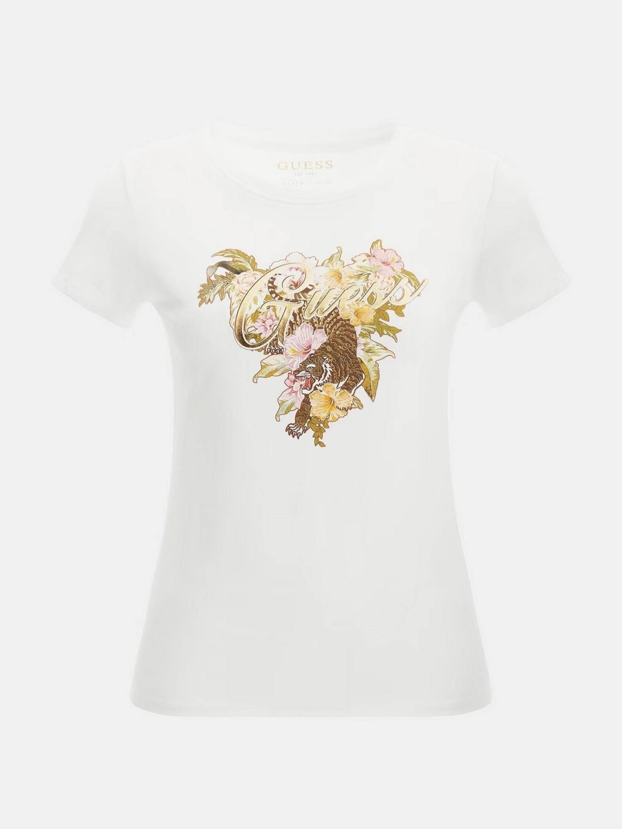 Donna GUESS T-Shirts | Tee Hibiscus Logo R4 - T-Shirt Logo Floreale