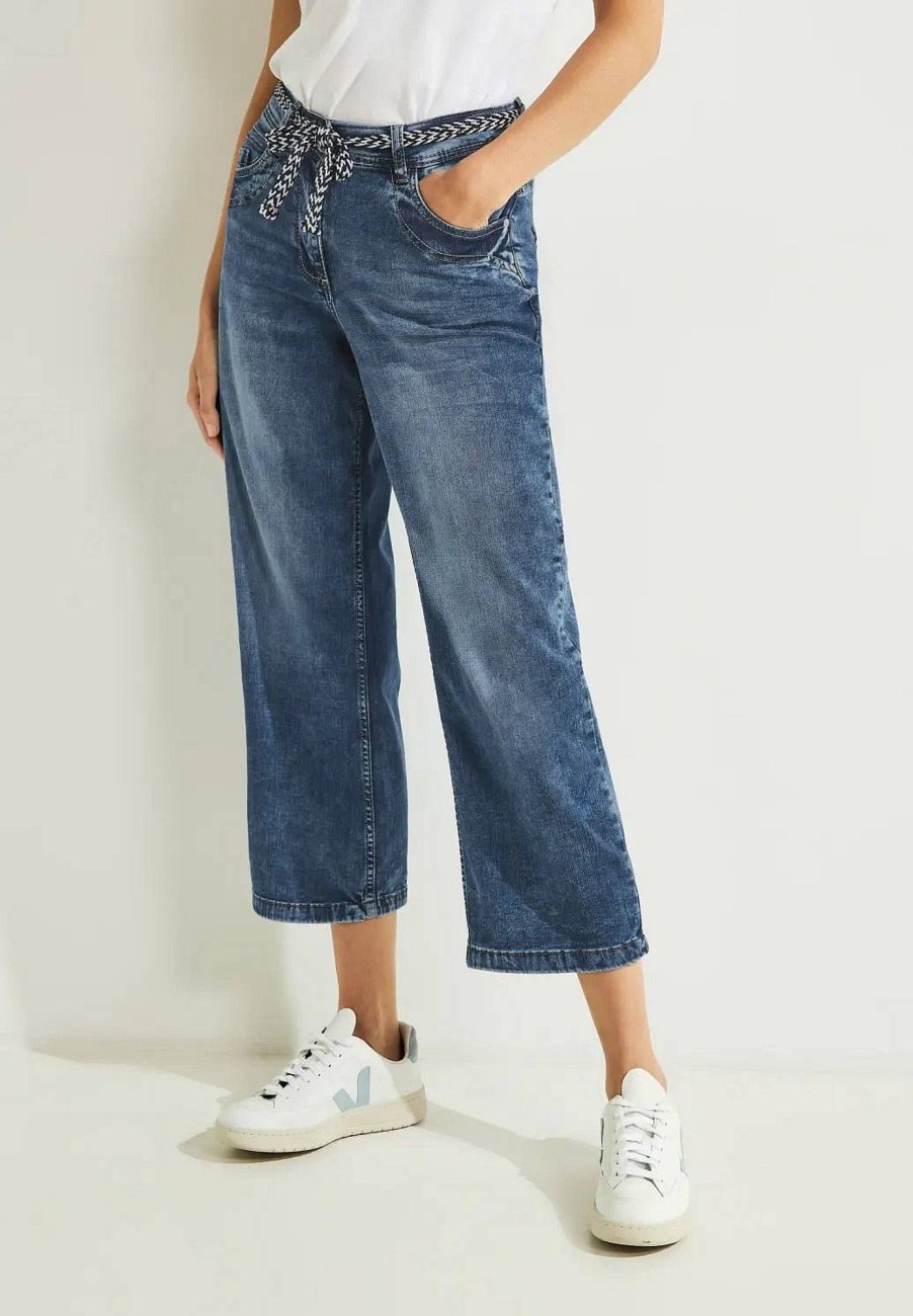 Donna CECIL Denim Jeans | Neele Mid Blue - Jeans Cropped A Vita Alta