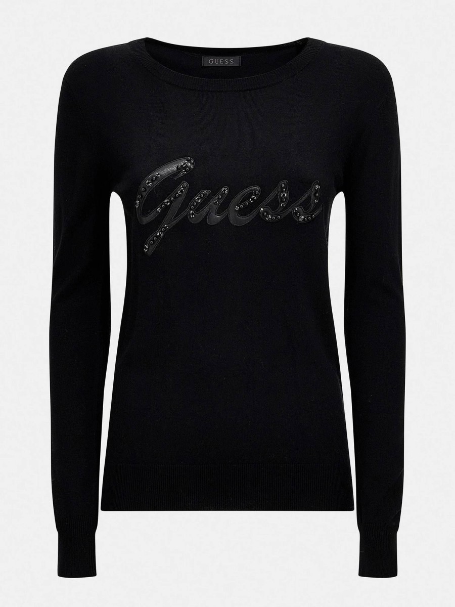 Donna GUESS Pullover E Cardigan | Liliane Rn Ls Sweater - Maglione Logo Strass