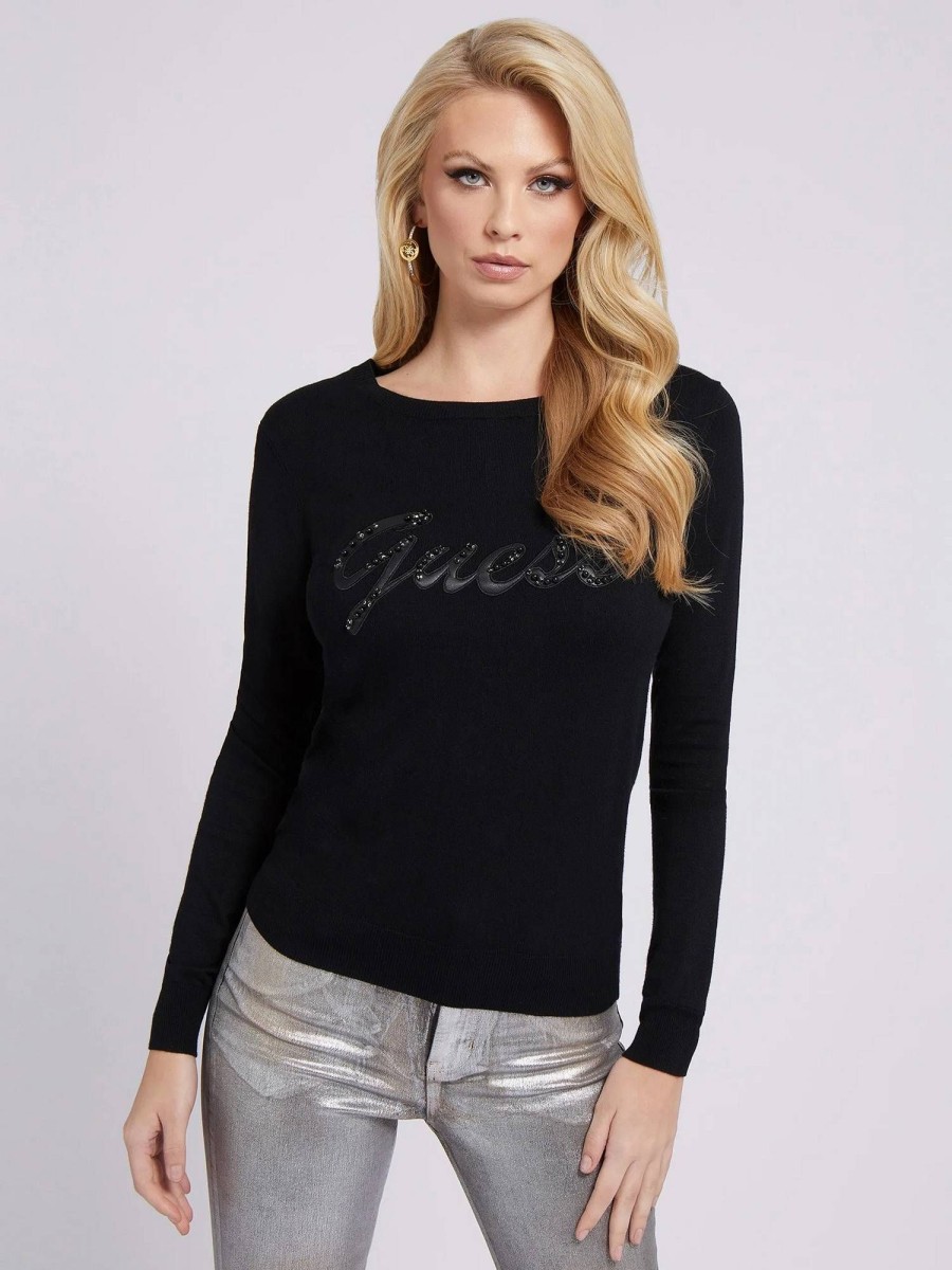 Donna GUESS Pullover E Cardigan | Liliane Rn Ls Sweater - Maglione Logo Strass