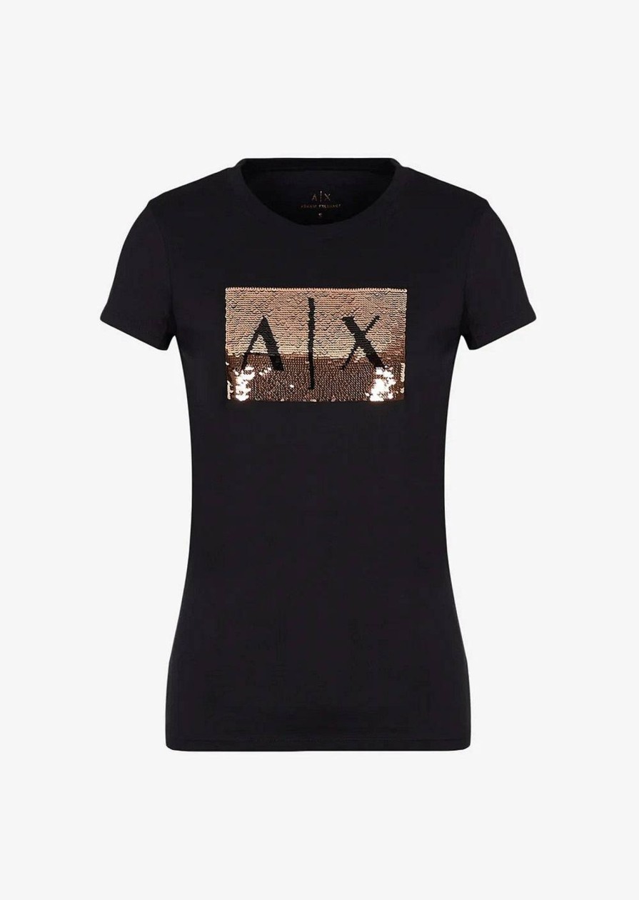 Donna ARMANI EXCHANGE T-Shirts | T-Shirt Di Cotone Con Paillettes E Logo