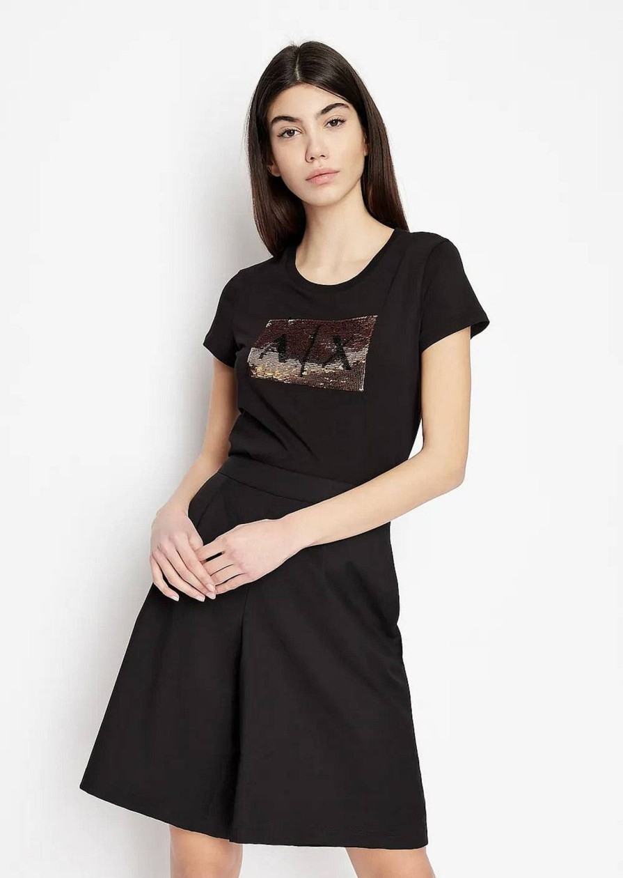 Donna ARMANI EXCHANGE T-Shirts | T-Shirt Di Cotone Con Paillettes E Logo