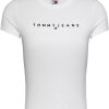 Donna TOMMY HILFIGER T-Shirts | Slim Linear Tee Ss Ext - T-Shirt Con Logo Ricamato