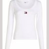 Donna TOMMY HILFIGER T-Shirts | Slim Badge Rib Tee Ls - T-Shirt A Manica Lunga