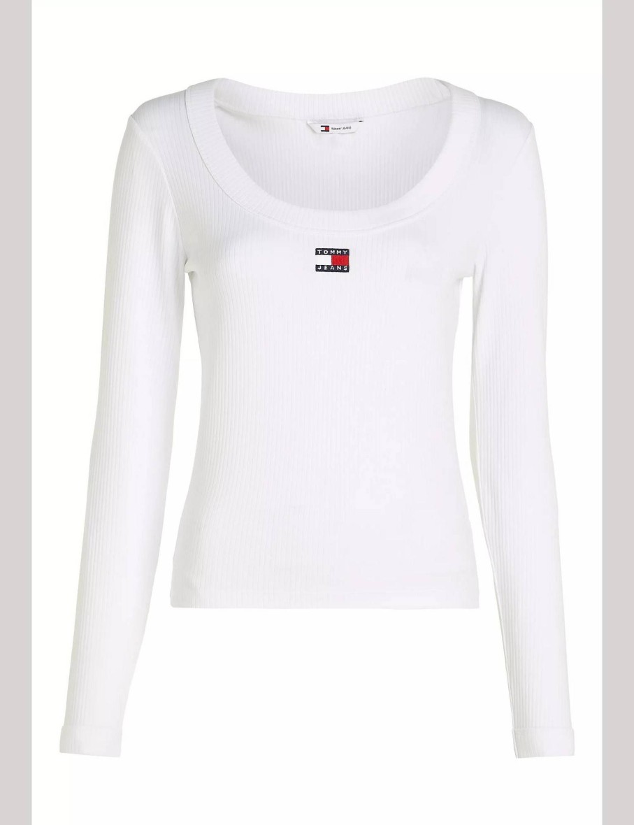 Donna TOMMY HILFIGER T-Shirts | Slim Badge Rib Tee Ls - T-Shirt A Manica Lunga