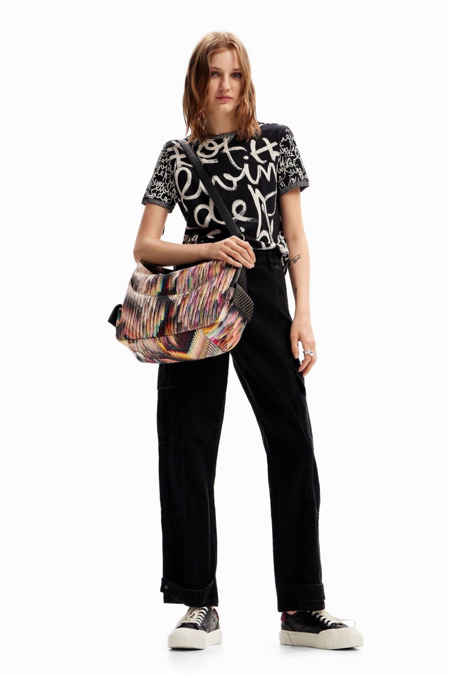 Donna DESIGUAL Borse A Spalla | Borsa Grande In Canvas Multicolore Con Tracolla