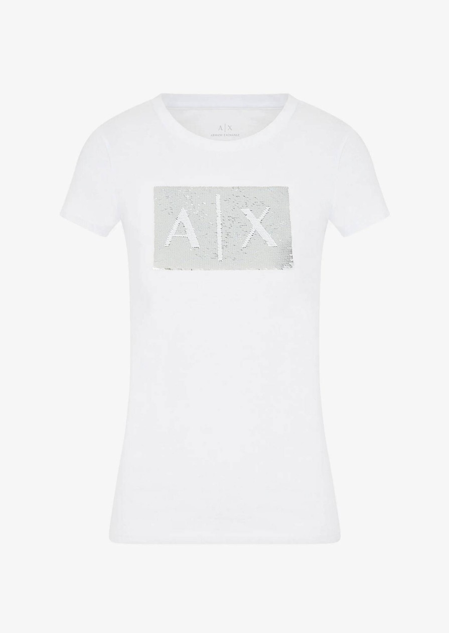 Donna ARMANI EXCHANGE T-Shirts | T-Shirt Di Cotone Con Paillettes E Logo