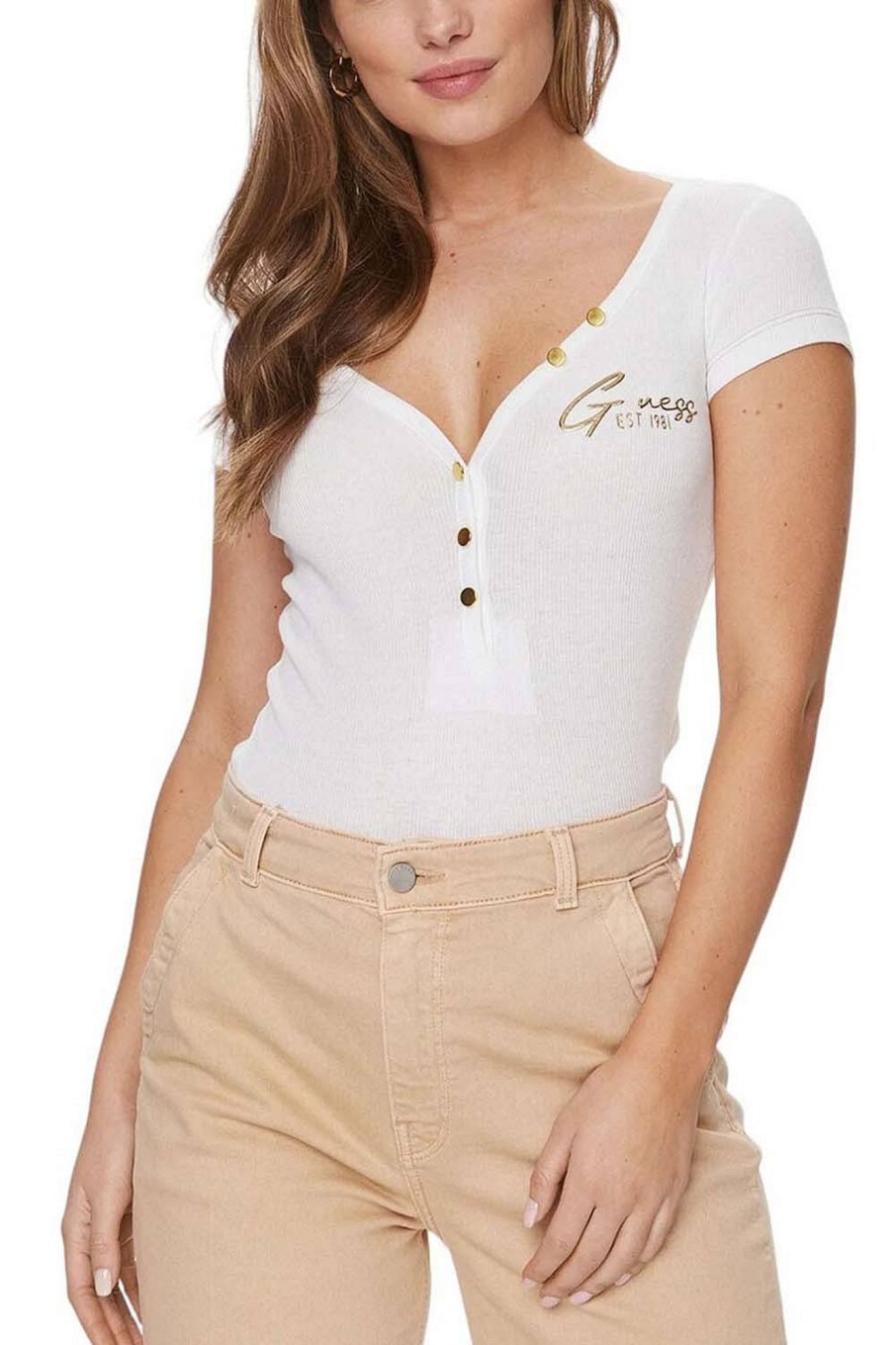 Donna GUESS T-Shirts | Henley Olympia Top - T-Shirt A Manica Corta