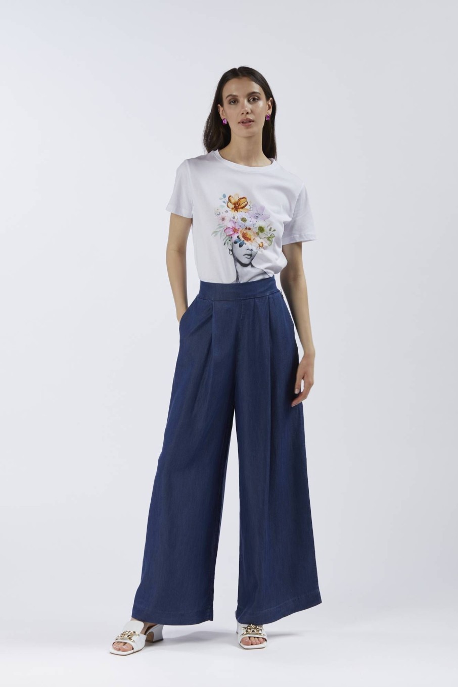 Donna CAFE' NOIR Pantaloni | Pantalone Ampio In Tencel Denim