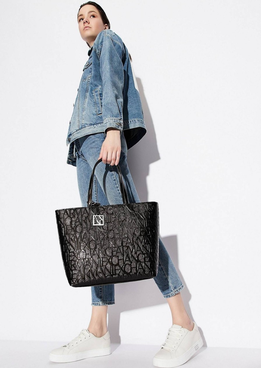 Donna ARMANI EXCHANGE Borse A Spalla | Shopping Bag Zip Top - Borsa A Spalla Lettering Logo