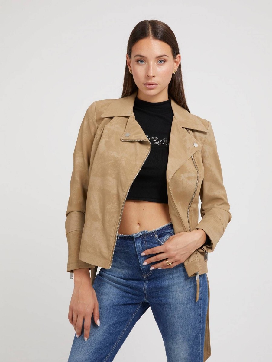 Donna GUESS Giacche E Blazer | New Agnes Belted Biker - Giacca Simil Suede