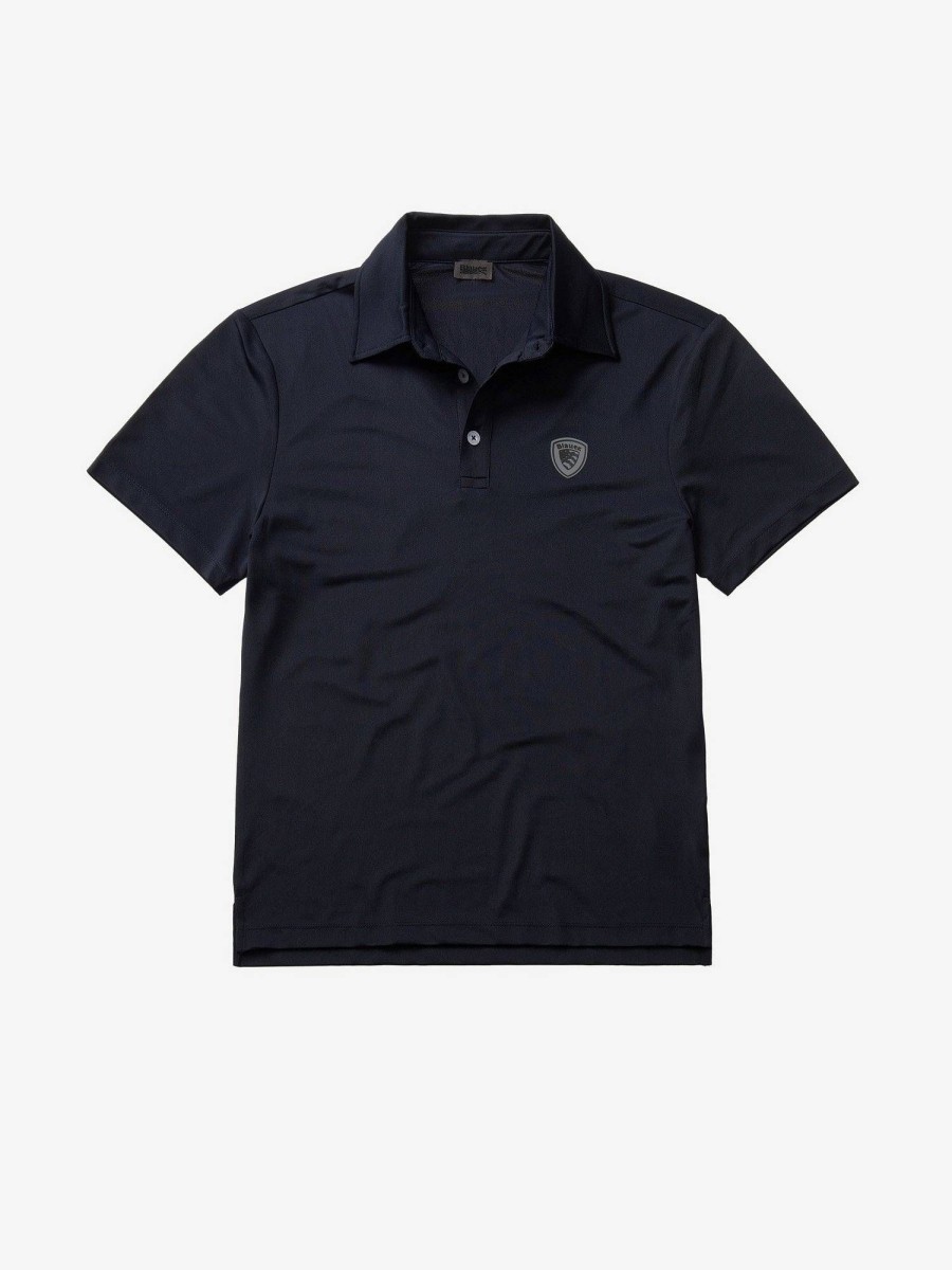 Uomo BLAUER Polo | Polo Manica Corta In Piquet Stretch