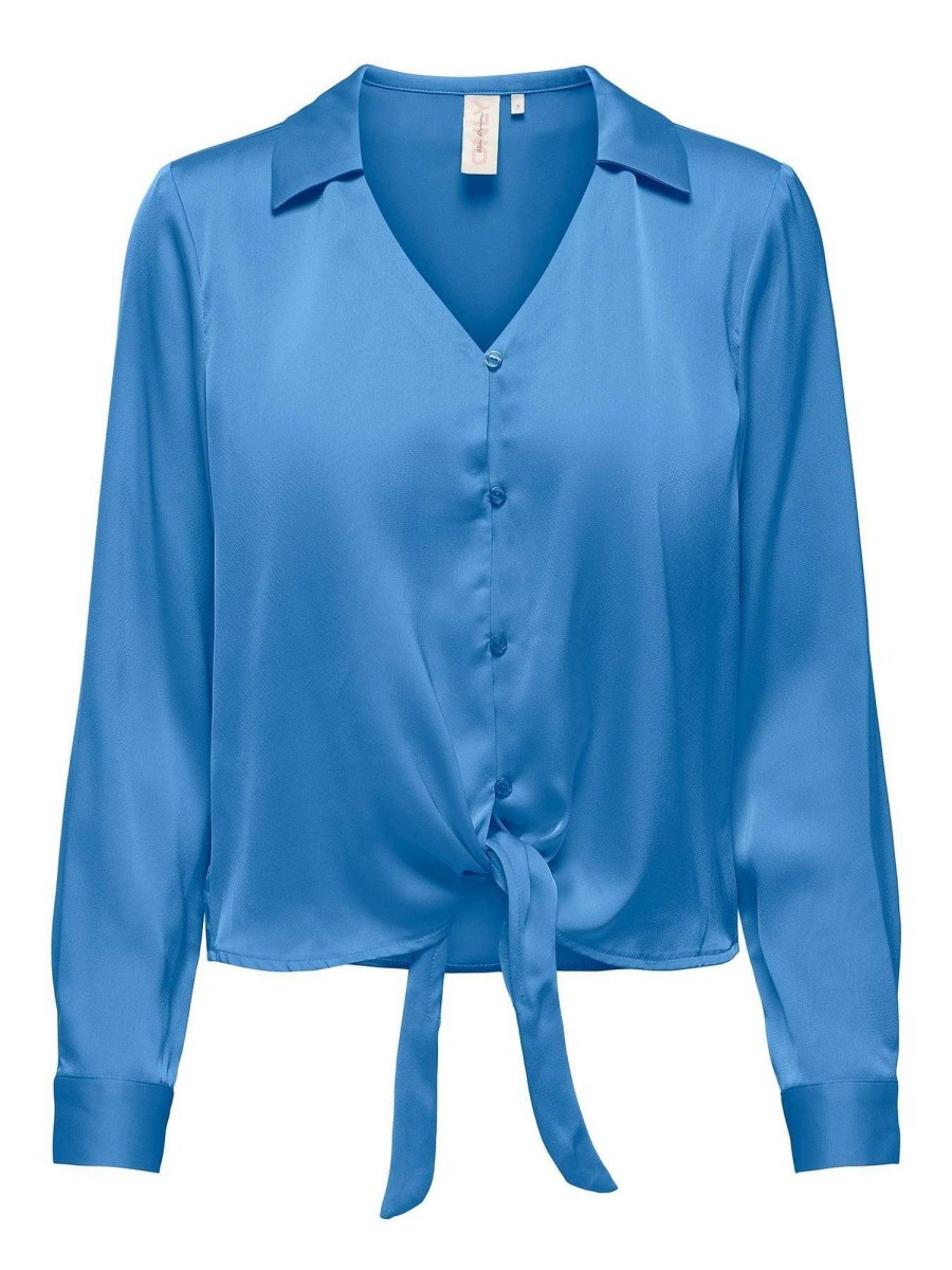 Donna ONLY Camicie | Onlkiki Ls Knot Shirt - Blusa Satinata Con Nodo